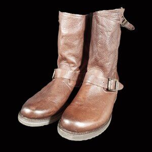 FRYE Veronica Short Boots Dark Brown Leather Motorcycle Rider